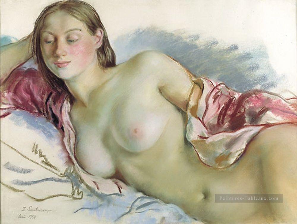 nu couché avec le manteau de cerise 1934 russe Peintures à l'huile